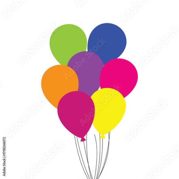 Fototapeta Balloons in cartoon flat style. Bunch of balloons. Colored balloons in simple style.