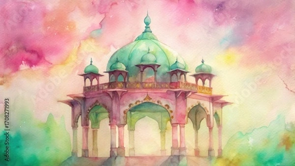 Obraz Ornate mughal pavilion with vibrant pink and green hues enchanting architectural beauty