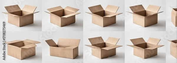 Fototapeta Multiple open cardboard boxes on a light background