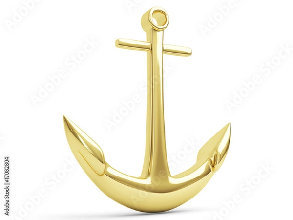 Obraz Golden Anchor, 3d render isolated on white background