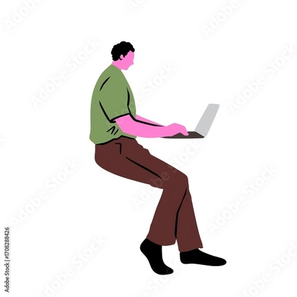 Fototapeta l Businessman Sitting Cross Legged on Floor Working with Laptop Vector