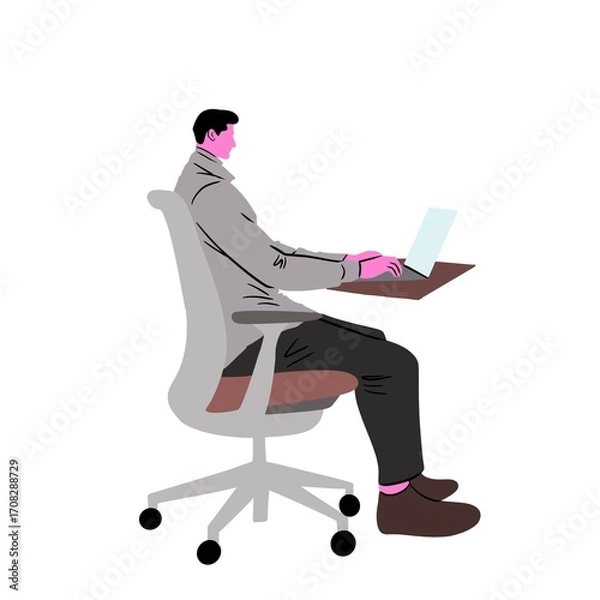 Fototapeta Vector Illustration of Business Professional Sitting on Chair Using Laptop