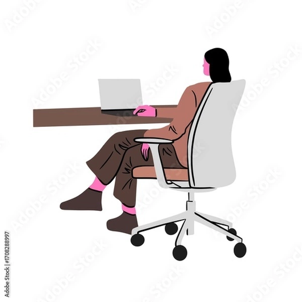 Fototapeta Vector Illustration of Professional Sitting at Table Using Laptop
