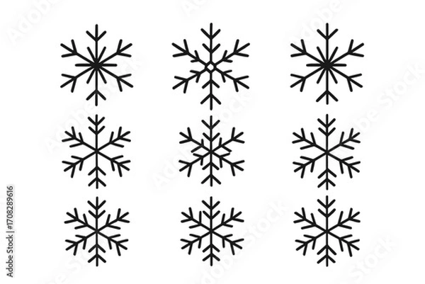 Obraz Set of Snowflake Icons Thin Outline Style, Editable Stroke Vector Pack for Winter, Holiday Decoration, Web Design, Cards, Apps, Books, Transparent Background, Cartoon Illustration