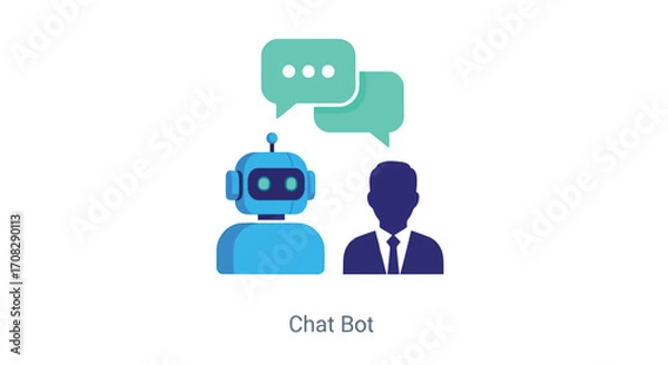 Obraz Vector illustration of chat bot concept with robot and human for artificial intelligence and communication