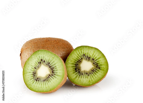 Fototapeta Kiwi fruit and slices isolated on a white background, contour