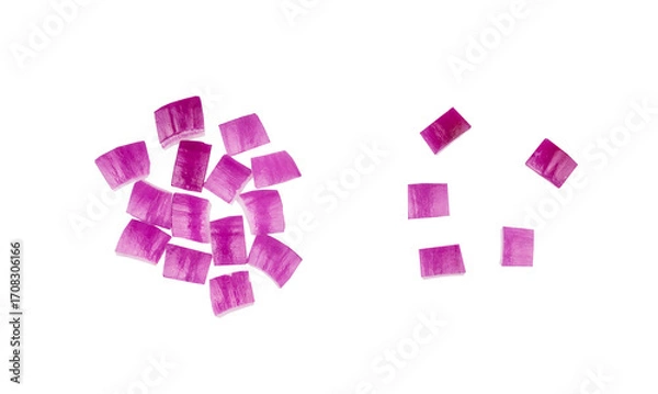 Fototapeta Red onion slices isolated on a white background, contour