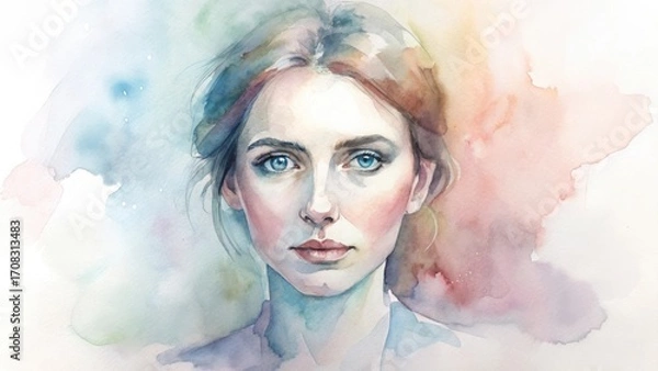 Obraz Delicate watercolor portrait of a woman with soft hues and expressive eyes