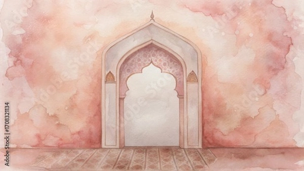 Obraz Softly hued islamic prayer rug with intricate archway and floral motifs