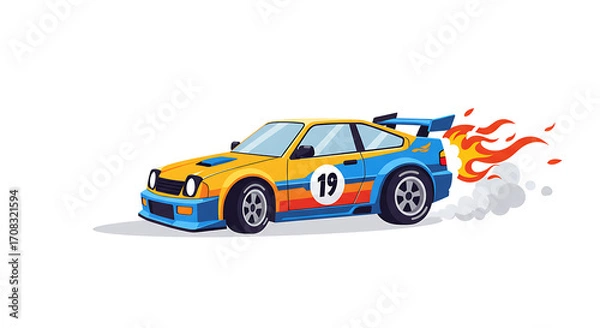 Fototapeta Racing Car Cartoon with Flames on Transparent Background Speeding Race Auto