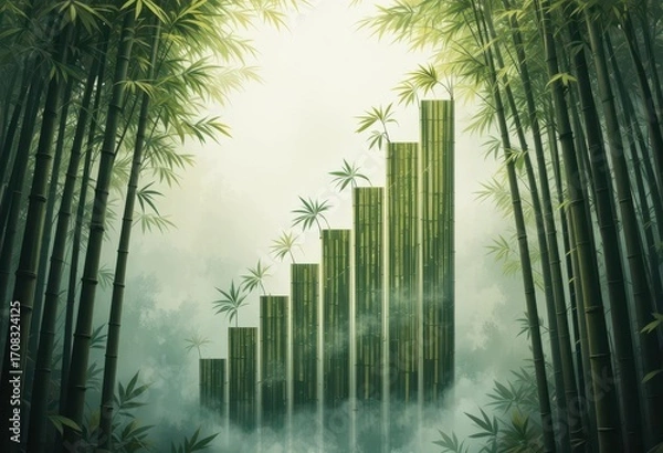 Fototapeta Vertical Bamboo Growth Chart  Depicting Upward Mobility in a Zen Inspired Setting