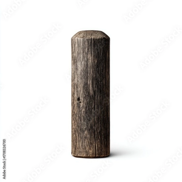 Fototapeta Dark-toned, cylindrical, wooden object, likely a decorative accent.  Rounded top and bottom,  wood grain visible