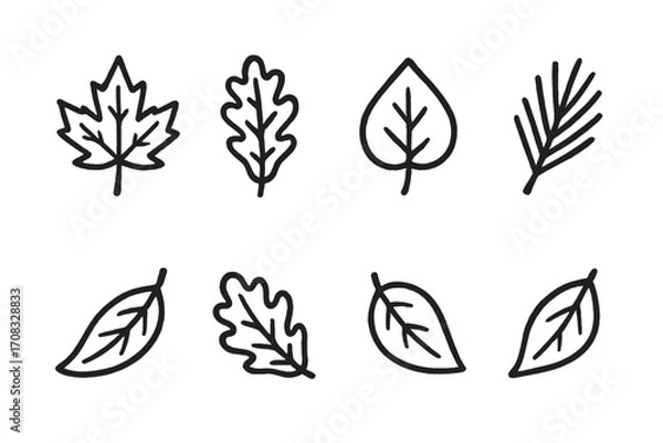 Fototapeta Elegant black leaf symbols on dark background highlighting nature's diversity