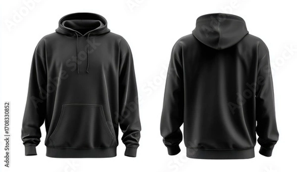 Fototapeta Front and back view of a plain black hoodie (1)