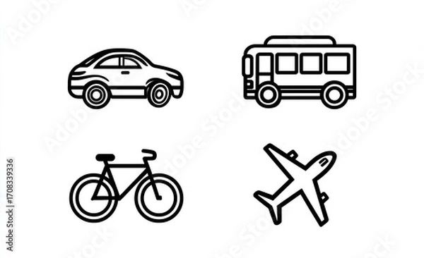 Fototapeta Simple line art icons of various transportation vehicles
