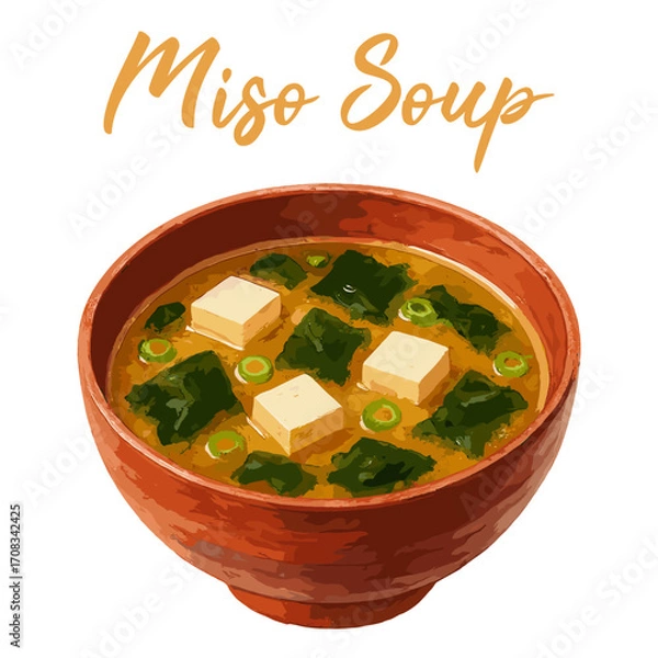 Obraz miso soup in watercolor illustration style, isolated vector on white background