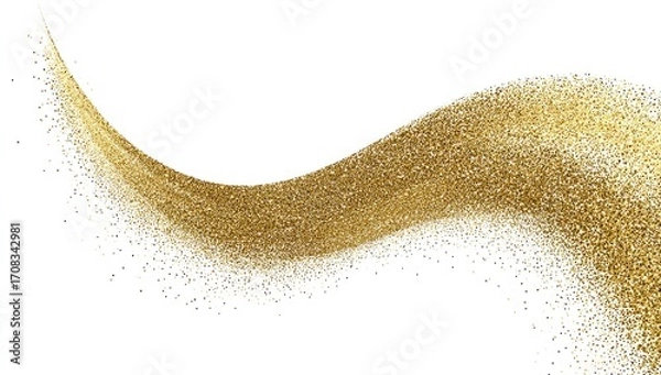 Fototapeta Gold glitter particles in a flowing, wavy design against a white background