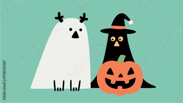 Fototapeta simple and minimalist illustrations of Scandinavian-inspired halloween. pumpkin. october.