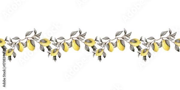 Fototapeta Refreshing watercolor lemon pattern for textile and paper designs