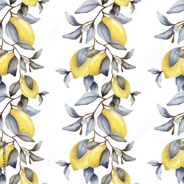 Fototapeta Watercolor lemon pattern perfect for textile and packaging design