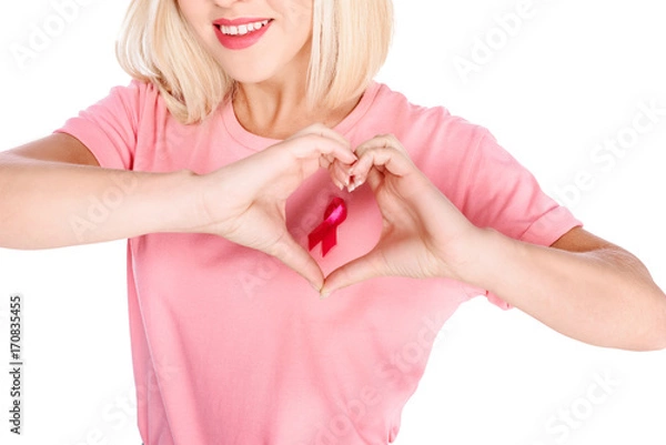 Obraz woman with ribbon and hand heart