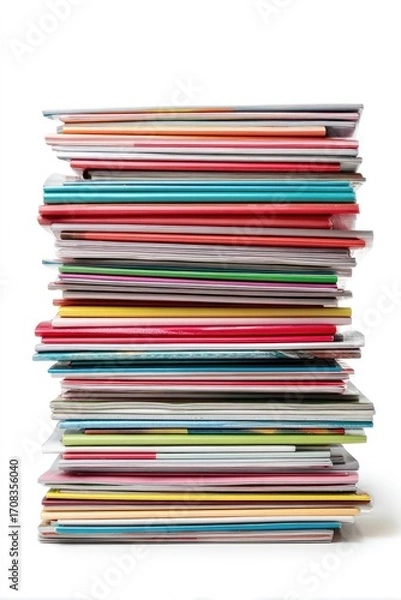 Fototapeta A tall stack of colorful books or magazines