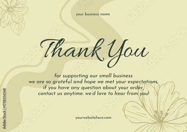 Fototapeta Greeting card template design, thank you card with floral background, thank you card. Part 097 160925
