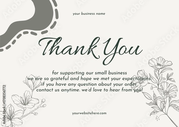 Fototapeta Greeting card template design, thank you card with floral background, thank you card. Part 103 160925