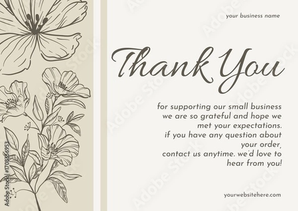 Fototapeta Greeting card template design, thank you card with floral background, thank you card. Part 105 160925