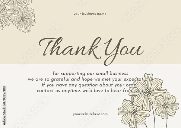 Fototapeta Greeting card template design, thank you card with floral background, thank you card. Part 107 160925