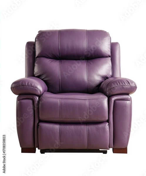 Fototapeta Purple leather recliner chair,  front view.  Solid color,  padded seating and back.  Comfortable,  modern style