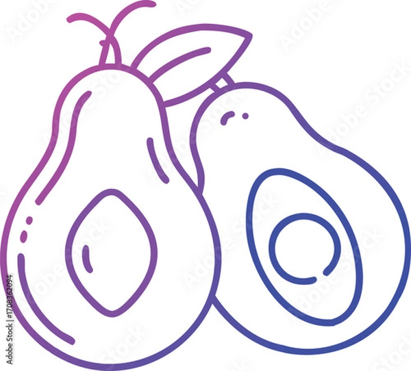 Fototapeta Neon glow fruits pear and avocado vector illustration scalable eps vector