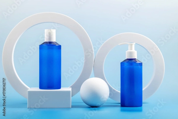Fototapeta Сosmetics for skin care mockups on geometric catwalks. Background for the presentation of cosmetics