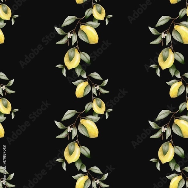 Fototapeta Lemon pattern design suitable for fabric and packing projects with a dark background