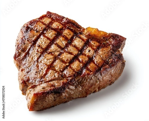 Fototapeta Grilled steak, cooked to a delicious brown, with a well-defined grid pattern of grill marks