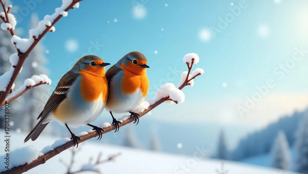 Fototapeta robin on snow