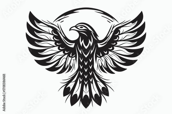 Fototapeta Majestic black eagle soars with stylized wings against a crescent moon, looking determined
