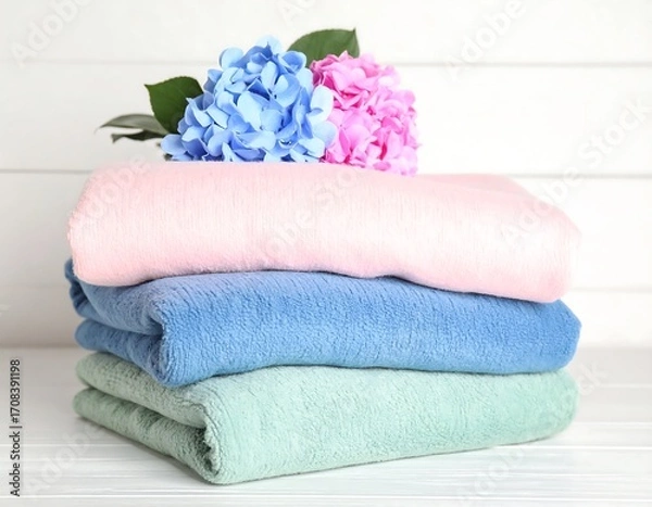 Obraz Soft pastel blankets with hydrangea flowers