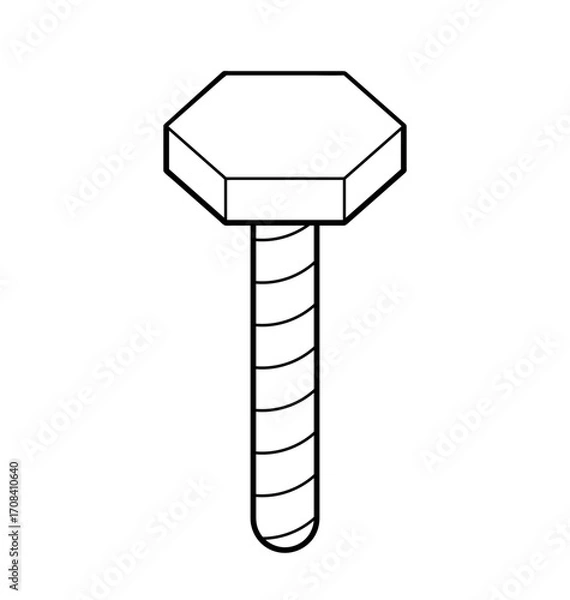 Fototapeta Precise Fastener: A monochrome illustration of a hexagon-headed bolt, showcasing the details of its threads, ready to connect components.