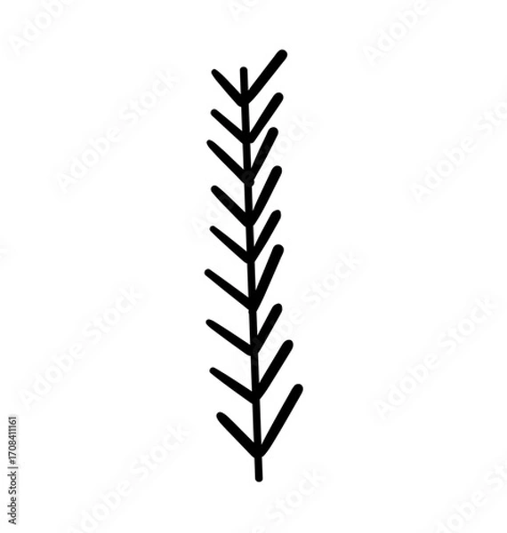 Fototapeta Simplified Plant Illustration: A minimalist black and white illustration of a plant's stem with multiple leaves, showcasing simplicity in a clean design.