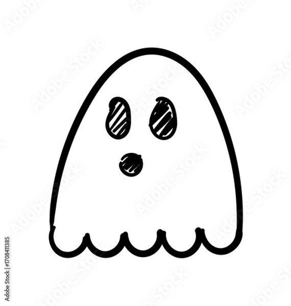 Fototapeta Spooky Sketch: A minimalist sketch of a cute ghost with an adorable and surprising expression. It is a charming representation of the supernatural, conveying a whimsical and innocent essence.