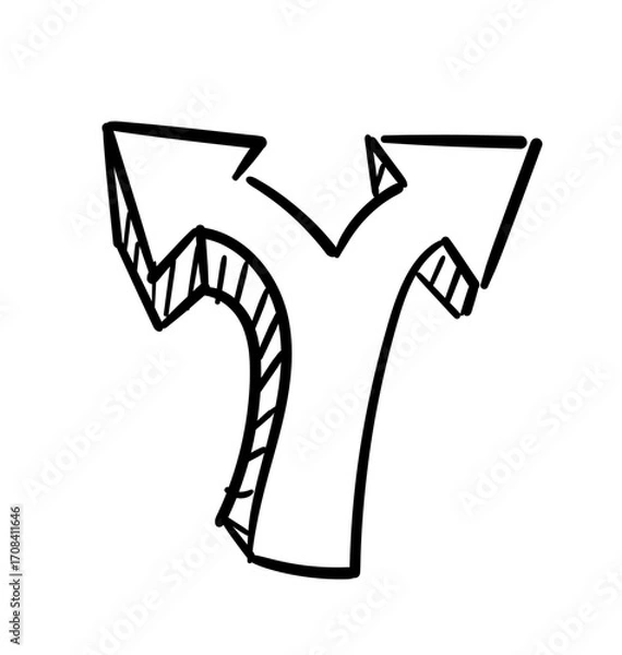 Fototapeta Navigational Crossroads: A sketch illustration depicts a pivotal moment of decision, with a directional arrow symbolizing choice and direction.
