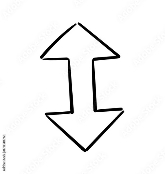 Fototapeta Vertical Arrows: A simple, elegant illustration of two opposing arrows pointing in opposite directions, a powerful visual metaphor for contrasting concepts and directions.