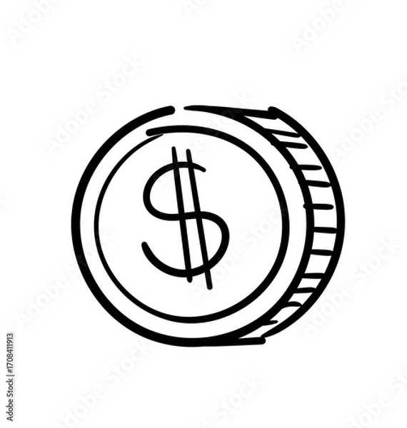 Fototapeta Financial Foundation: A simple yet striking illustration of a single dollar coin, elegantly drawn with bold lines and emphasizing the financial aspect.