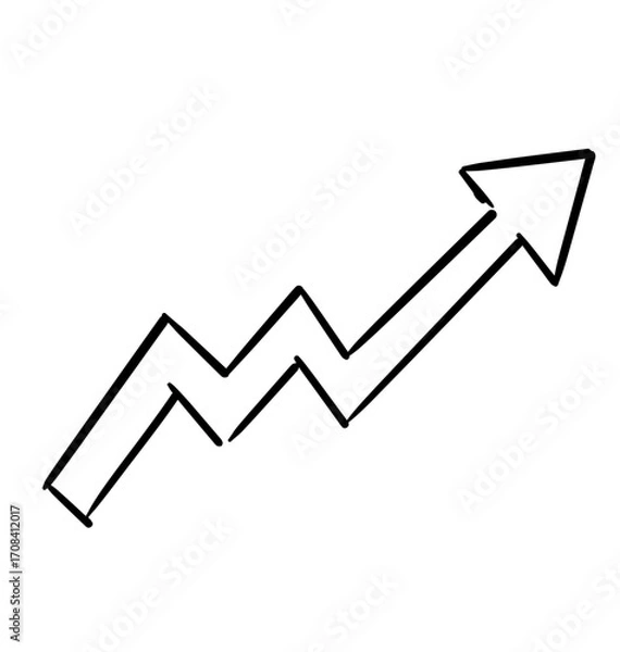 Fototapeta Growth Arrow: A dynamic, hand-drawn arrow pointing upwards, symbolizing progress, development, and upward trajectory.