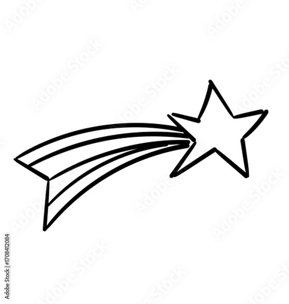 Fototapeta Starry Trail: A celestial doodle of a radiant star, emitting a dynamic trail, perfect for adding a touch of whimsy to your design, inviting curiosity.