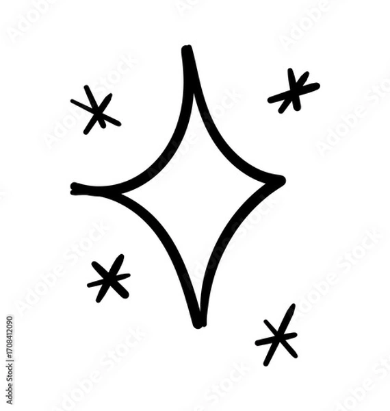 Fototapeta Sparkle of the Star: A minimalist and elegant hand-drawn illustration of a sparkling star, radiating a sense of wonder, and highlighting the theme of illumination.