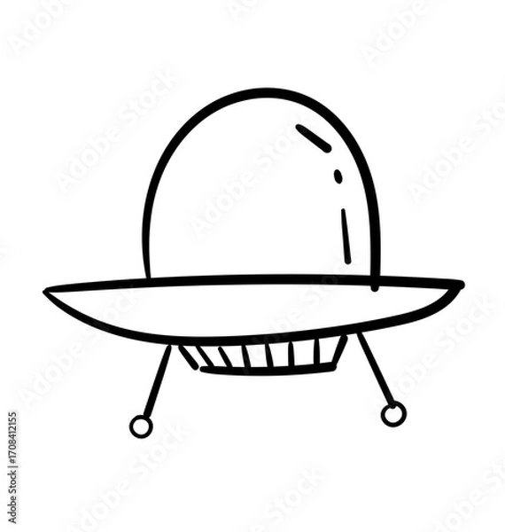 Fototapeta Extraterrestrial spacecraft silhouette: A simple, cartoonish illustration captures the iconic form of an extraterrestrial spacecraft, showcasing its classic saucer shape and landing gear.