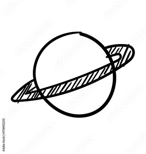 Fototapeta Planet Saturn Illustration: A minimalistic, hand-drawn depiction of planet Saturn, emphasizing its iconic ring system, a symbol of celestial beauty and cosmic wonder.
