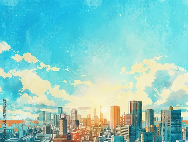 Fototapeta 青空　都心の街並み　Generative AI
